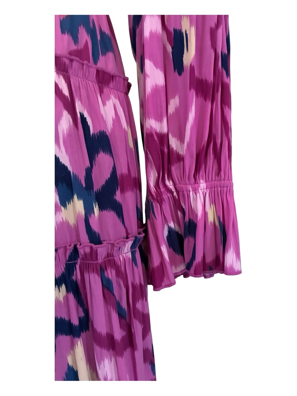 Chico's Fuchsia Pink Navy Ikat Resortwear Beach Tiered V-Neck Maxi Dress Sz 2P - Picture 4 of 12